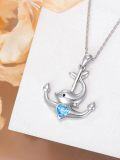 wholesale 925 Sterling Silver Anchor Dolphin Heart Pendant Necklace with Blue Crystal Stone-0-4