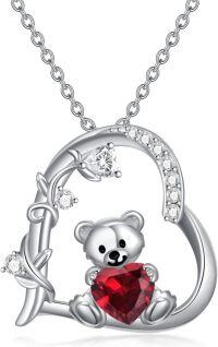 wholesale  Sterling Silver Crystal Teddy Bear Necklace Birthstone Jewelry Gift for Women -07-July Birthstone