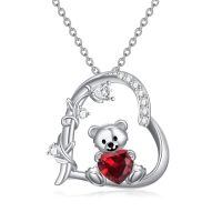 wholesale 925 Sterling Silver Crystal Teddy Bear Necklace Birthstone Jewelry Gift for Women-07-July Birthstone