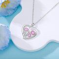 wholesale 925 Sterling Silver Heart Pendant With Pink Flowers And Cz Stones Necklace-0-2