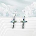 wholesale 925 Sterling Silver Cross Abalone Shell Leverback Drop Earrings 925 Sterling Jewelry for Women Girls Gift Boxed-0-1