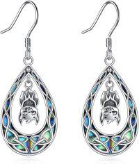 wholesale 925 Sterling Silver Abalone Shell Bat Drop Earrings with Celtic Knot Design for Women Gifts-Bat Abalone Earrings