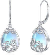 wholesale 925 Sterling Silver Butterfly & Flower Design Blue Opalite Drop Dangle Lever Back Earrings for Women Girls  38mm x 76mm-Butterfly