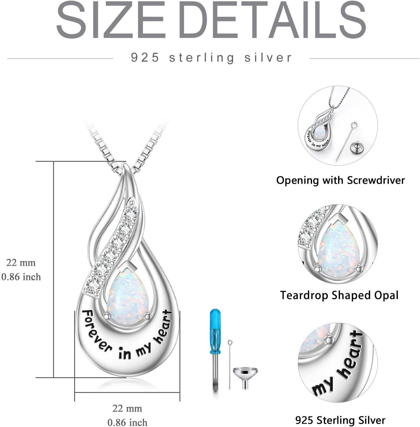 Sterling Silver Moonstone Opal Turquoise Larimar Black Onyx Cremation Jewelry for Ashes-0-2