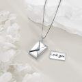 wholesale 925 Sterling Silver Love Letter Envelope Heart Lockets for Women Girls Gifts 43cm Chain Length - Blue Crystal Charm Necklaces with Message Plate (Love You)-0-3