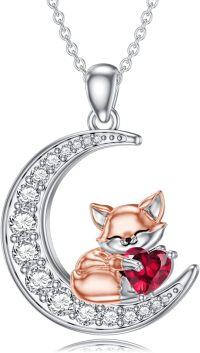 wholesale Metal Stone Fox Moon Pendant Necklace Birthstone Gift for Women-July