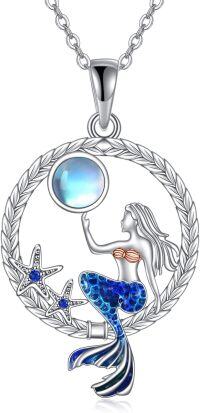 wholesale 925 Sterling Silver Mermaid with Crescent Moon and Stars Pendant Necklaces Ocean s for Women Girls-D-Mermaid starfish necklace