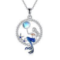wholesale 925 Sterling Silver Mermaid with Crescent Moon and Stars Pendant Necklaces Ocean s for Women Girls-D-Mermaid starfish necklace