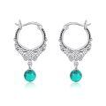 wholesale 925 Sterling Silver Green Moss Agate & Carved Butterfly Design Dangle Drop Earrings for Women Girls  4cm Long-0-5