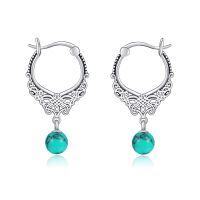 wholesale 925 Sterling Silver Green Moss Agate & Carved Butterfly Design Dangle Drop Earrings for Women Girls  4cm Long-Turquoise