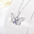 wholesale 925 Sterling Silver Purple Crystal Butterfly Pendant Necklace - PTSD Awareness s for Women-0-1