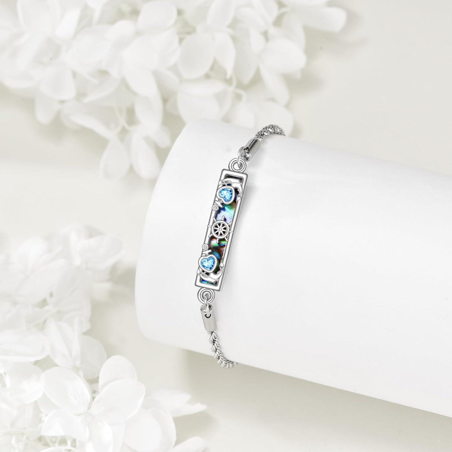 925 Sterling Silver Abalone Shell Dinosaur Charm Bracelet for Women-0-2