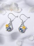 wholesale 925 Sterling Silver Blue Bird & Yellow Flower Drop Earrings - Cute Animal Jewelry for Women-0-1