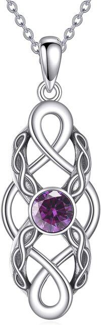 wholesale 925 Sterling Silver Celtic Knot Birthstone Pendant Necklace-February