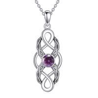 wholesale 925 Sterling Silver Celtic Knot Birthstone Pendant Necklace-February