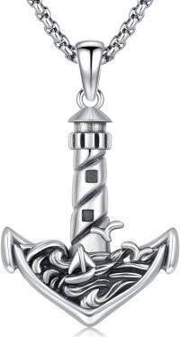 wholesale 925 Sterling Silver Anchor with Lighthouse and Shark Pendant Nautical Necklace-02 Lighthouse Anchor