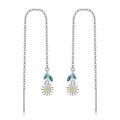 wholesale 925 Sterling Silver Daisy Threader Drop Earrings with Enamel Leaves and Gold Accents-0-0