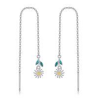 wholesale 925 Sterling Silver Daisy Threader Drop Earrings with Enamel Leaves and Gold Accents-Daisy-B