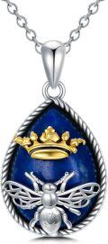 wholesale 925 Sterling Silver Blue Lapis Lazuli Bee Crown Pendant Necklace for Women Girls' Gifts Mothers Day Birthdays Christmas-0-0