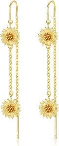 wholesale Gold Sunflower Drop Earrings - 925 Sterling Silver Chain Tassel Gift for Women Girls Jewelry-0-0