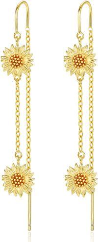 wholesale Gold Sunflower Drop Earrings - 925 Sterling Silver Chain Tassel Gift for Women Girls Jewelry-Sunflower