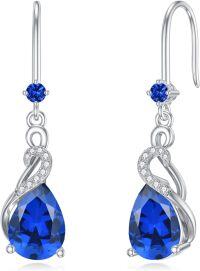 wholesale Sterling Silver Sapphire Teardrop Dangle Earrings, September Birthstone Jewelry for Women, 22x8mm-09-September