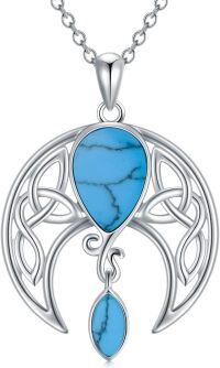 wholesale Sterling Silver Birthstone Crystal Celtic Moon Goddess Pendant-Simulated Turquoise