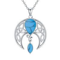 wholesale 925 Sterling Silver Blue Crystal Moon Pendant Necklace Wholesale With Celtic Knot Design-Simulated Turquoise