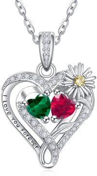 wholesale  Sterling Silver Daisy Heart Birthstone Necklace for Women -05-07-May-Jul