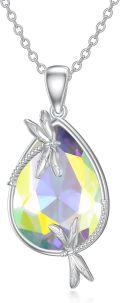 wholesale 925 Sterling Silver Multicolor Crystal Teardrop Feather Pendant Necklace for Women's Gifts-0-0