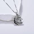 wholesale 925 Sterling Silver Wolf Head Crescent Moon Phases Necklace Gothic Jewelry-0-2