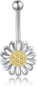wholesale 925 Sterling Silver Sunflower Daisy Dangle Hoop Belly Ring (14G)-0-0