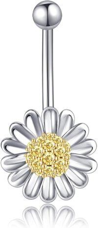 wholesale 925 Sterling Silver Sunflower Daisy Dangle Hoop Belly Ring (14G)-Daisy Dangle