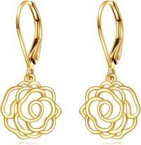 wholesale 14K Gold Rose Flower Drop Earrings with Leverbacks - Elegant Fine s for Women-Rose Flower Earrings