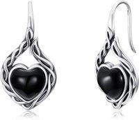 wholesale 925 Sterling Silver Black Onyx Celtic Knot Vintage Earrings for Women-Heart Black Onyx