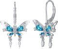 wholesale 925 Sterling Silver Blue Crystal Butterfly Leverback Drop Dangle Earrings for Women-0-0