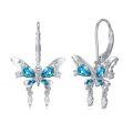 wholesale 925 Sterling Silver Blue Crystal Butterfly Leverback Drop Dangle Earrings for Women-0-0