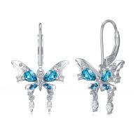 wholesale 925 Sterling Silver Blue Crystal Butterfly Leverback Drop Dangle Earrings for Women-01-Butterfly earrings