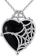 wholesale 925 Sterling Silver Black Onyx Spider Web Witch Heart Pendant Necklace Gothic Jewelry-0-0