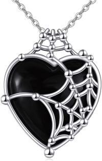 wholesale 925 Sterling Silver Black Onyx Spider Web Witch Heart Pendant Necklace Gothic Jewelry-A-Spider Web Heart Necklace