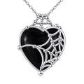 wholesale 925 Sterling Silver Black Onyx Spider Web Witch Heart Pendant Necklace Gothic Jewelry-0-0