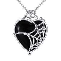 wholesale 925 Sterling Silver Black Onyx Spider Web Witch Heart Pendant Necklace Gothic Jewelry-A-Spider Web Heart Necklace