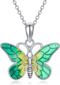 wholesale 925 Sterling Silver Purple & Yellow Enamel Butterfly Pendant Necklace for Women Gifts-GREEN