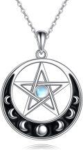 wholesale 925 Sterling Silver Moonstone Pentagram Triple Moon Goddess Necklace for Women Witchcraft Jewelry-0-0