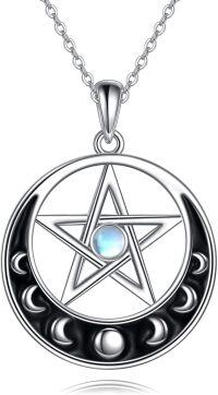 wholesale 925 Sterling Silver Moonstone Pentagram Triple Moon Goddess Necklace for Women Witchcraft Jewelry-Moonstone-A