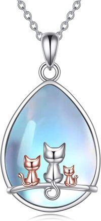 wholesale 925 Sterling Silver Teardrop Opaline Glass Cats Pendant Necklace - Wiccan Jewelry for Women-silver-3 cat moonstone necklace