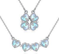 wholesale 925 Sterling Silver Four-Leaf Clover Convertible Pendant Necklace with Magnetic Heart Design for Women-moonstone