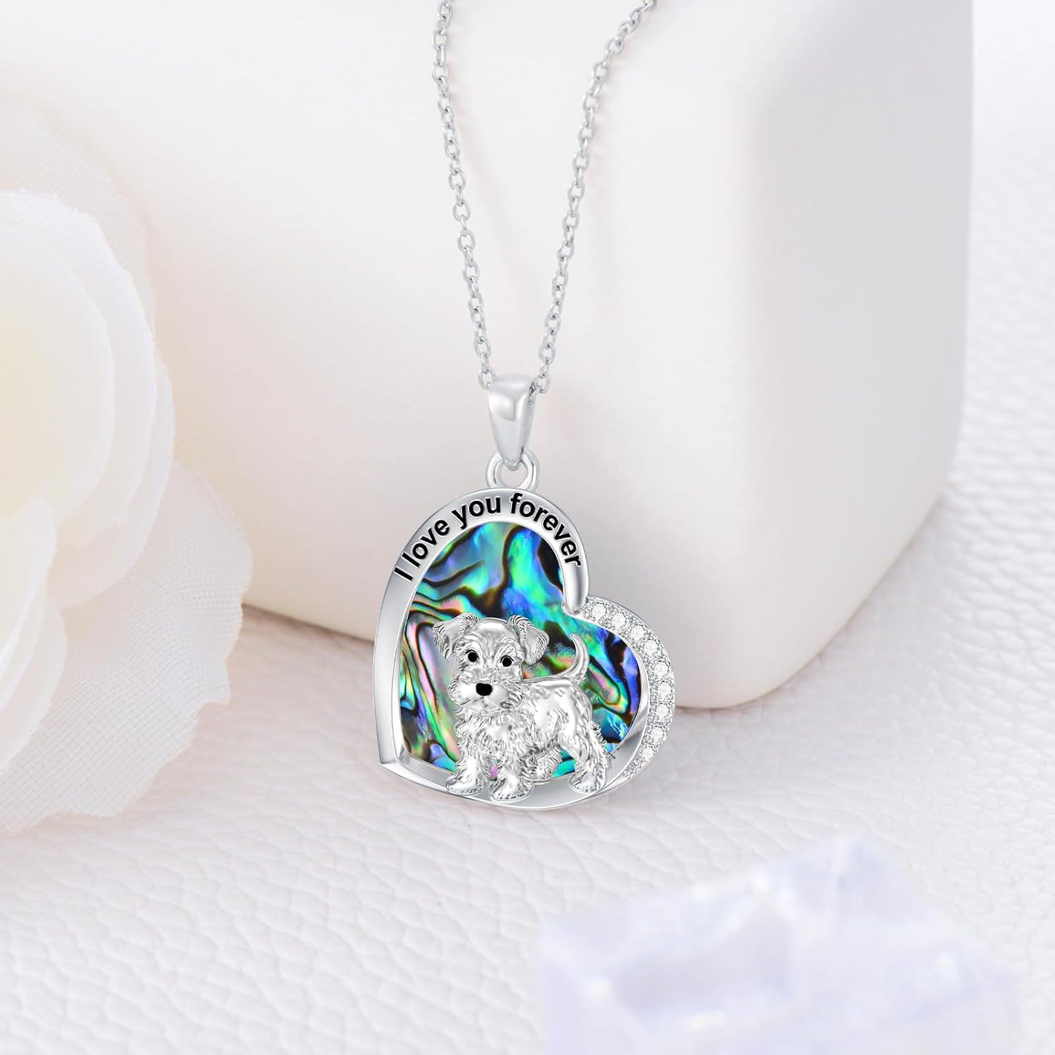 Sterling Silver Heart Dog Pendant Necklace for Women Dog Lovers -0-4