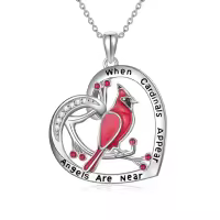 TOUPOP Sterling Silver Red Bird Heart Pendant Necklace Sympathy Memorial Jewelry-undefined