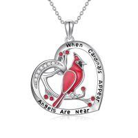 TOUPOP Sterling Silver Red Bird Heart Pendant Necklace Sympathy Memorial Jewelry-undefined
